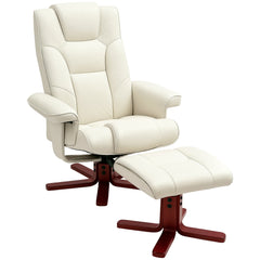 HOMCOM Faux Leather Manual Recliner and Footstool Set - Cream White