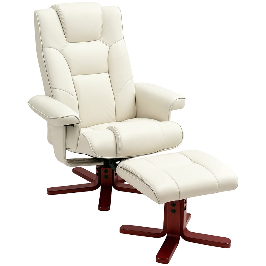 HOMCOM Faux Leather Manual Recliner and Footstool Set - Cream White