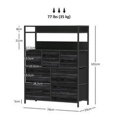 HOMCOM Rustic Chest of Seven Fabric Drawers - Black