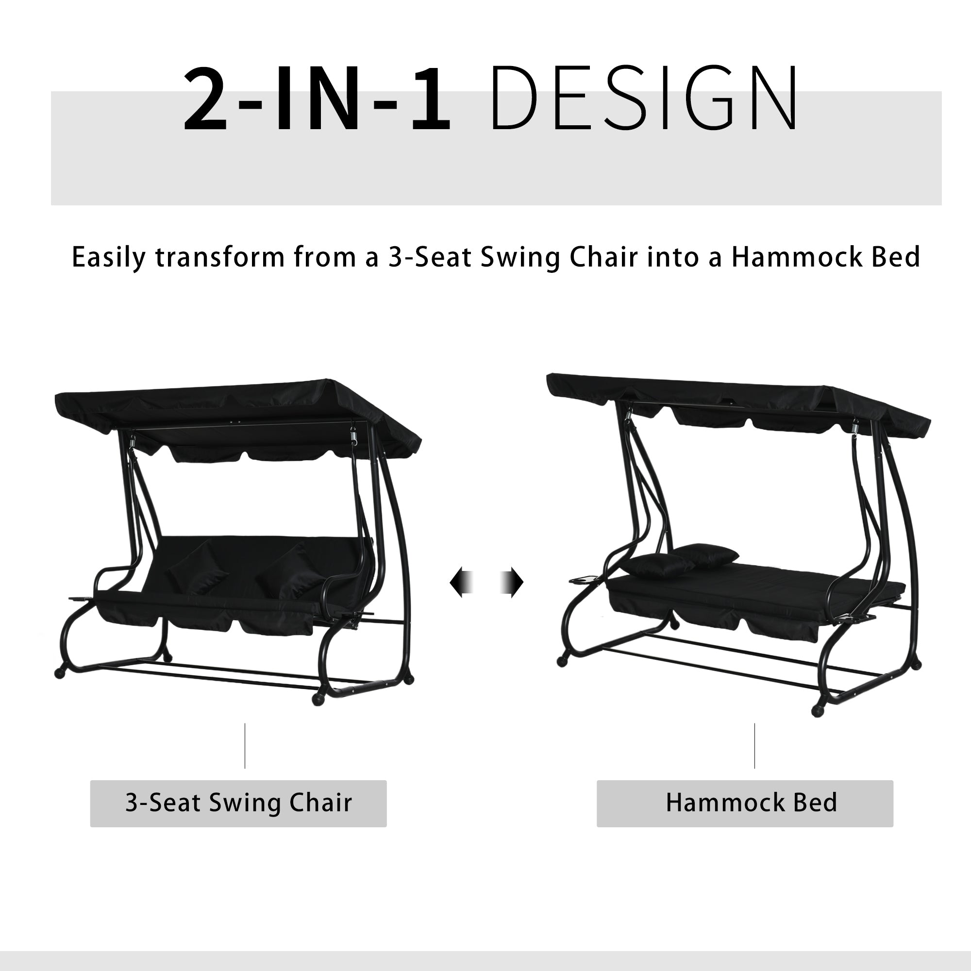 Outsunny Three-Seater Garden Swing Bed - Black