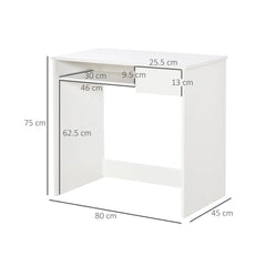 HOMCOM 80cm Compact Computer Desk with Keyboard Tray, Home Office Desk with Drawer for Bedroom Study, White