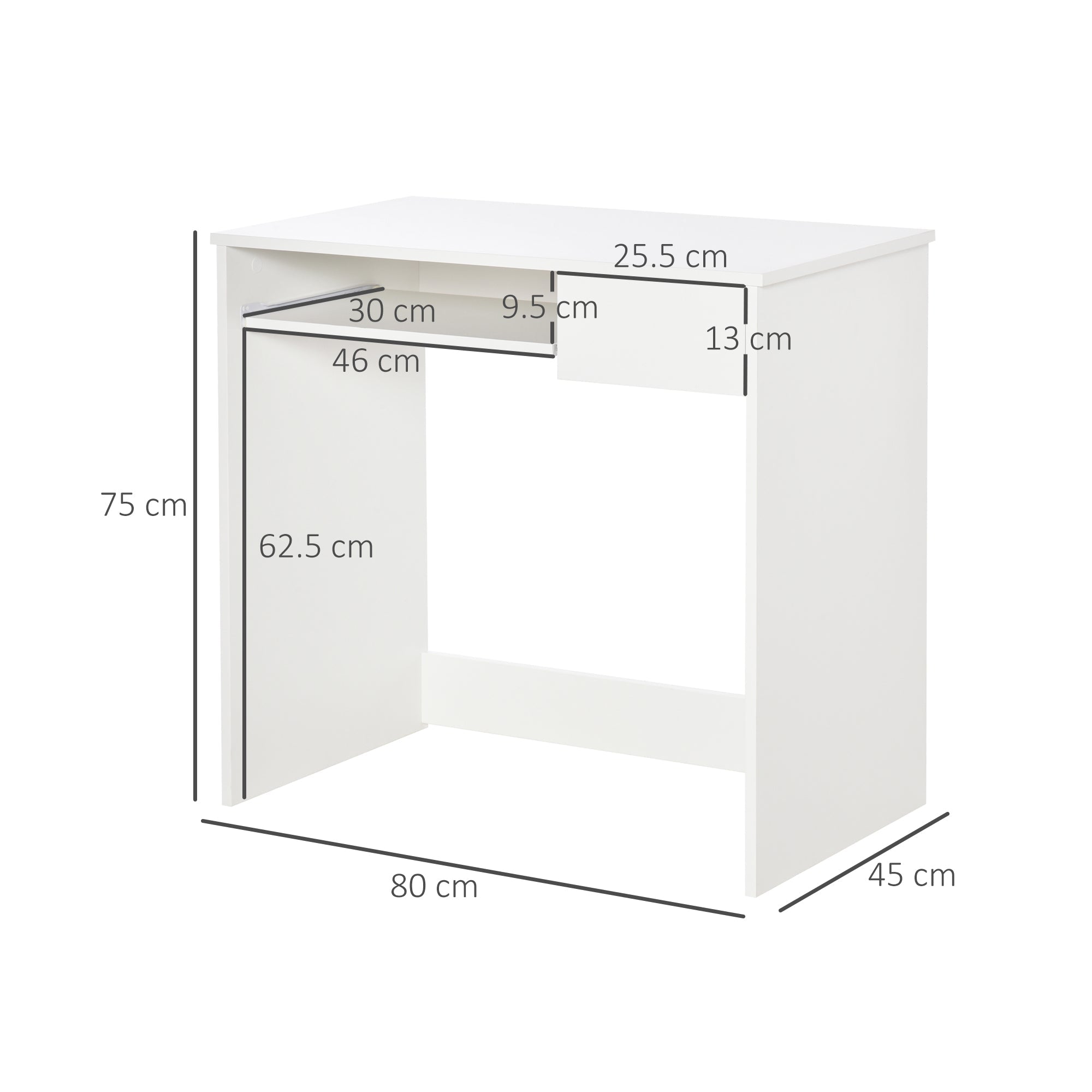 HOMCOM 80cm Compact Computer Desk with Keyboard Tray, Home Office Desk with Drawer for Bedroom Study, White