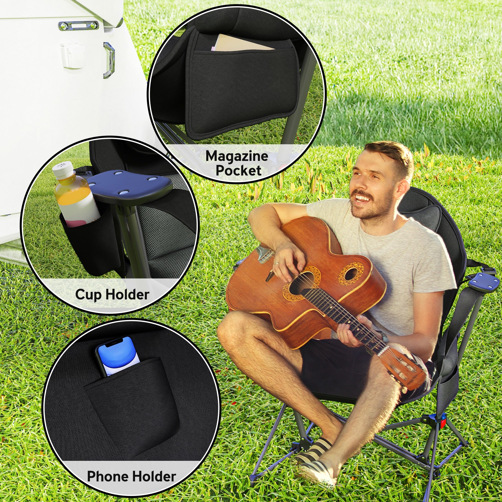 Outsunny Hammock Camping Chair Set of 2, Adjustable Back Portable Swinging Camping Chair with Cup Holder, Headrest, Padded Seat and Carry Bag for Travel Fishing Hiking, Black