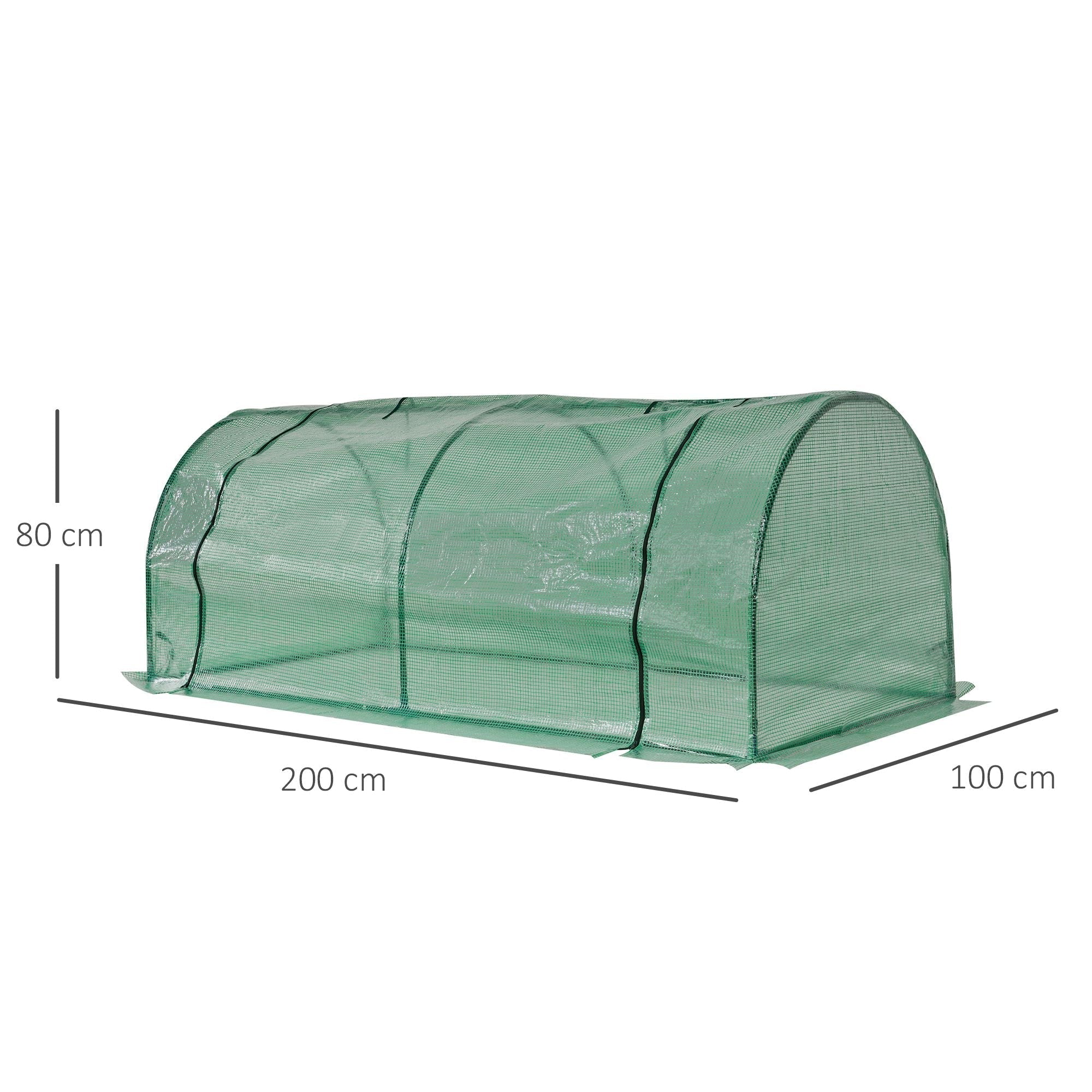 Outsunny Tunnel Greenhouse Green Grow House for Garden Outdoor, Steel Frame, PE Cover, Green, 200 x 100 x 80cm