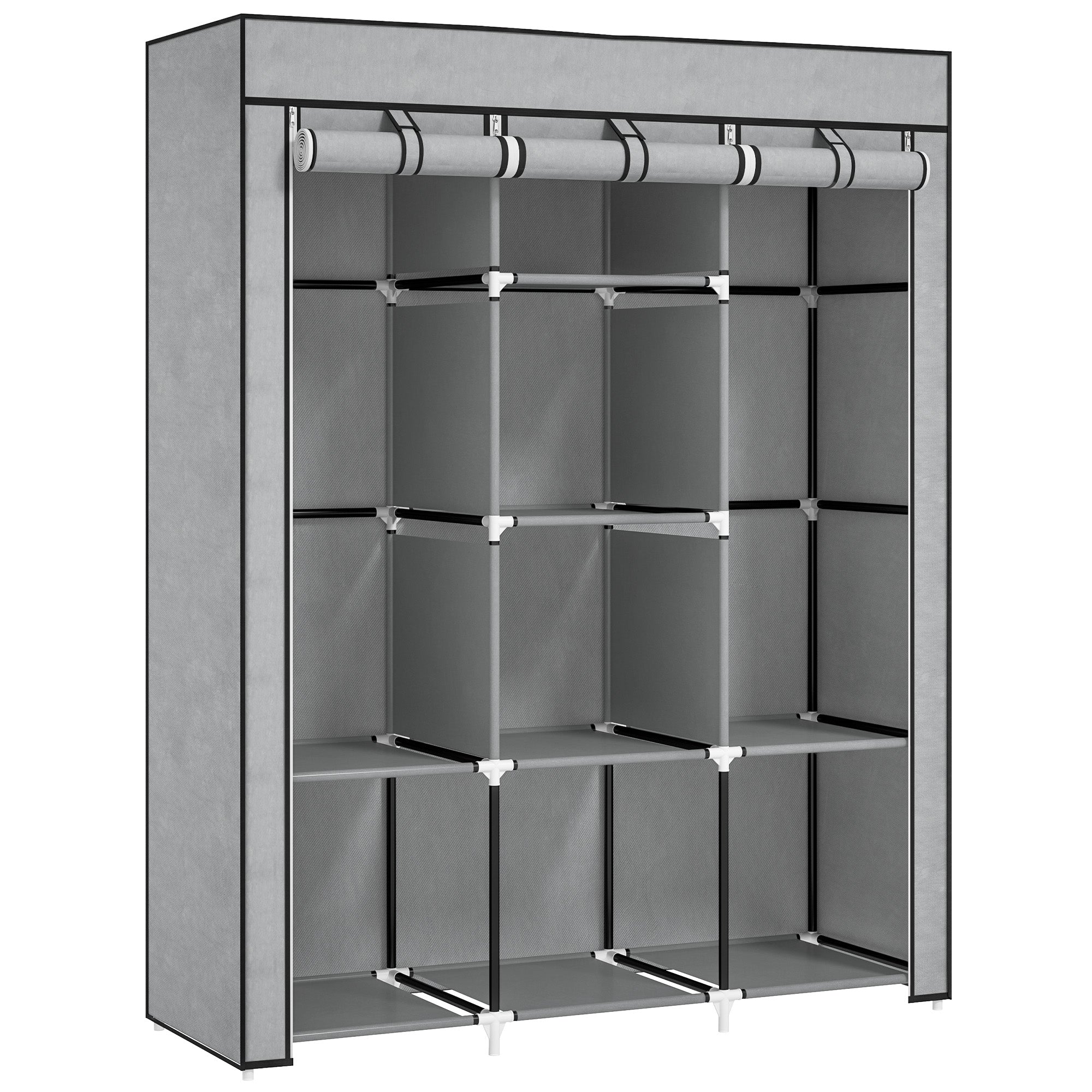 HOMCOM Fabric Wardrobe, with Rails and Shelves - Light Grey