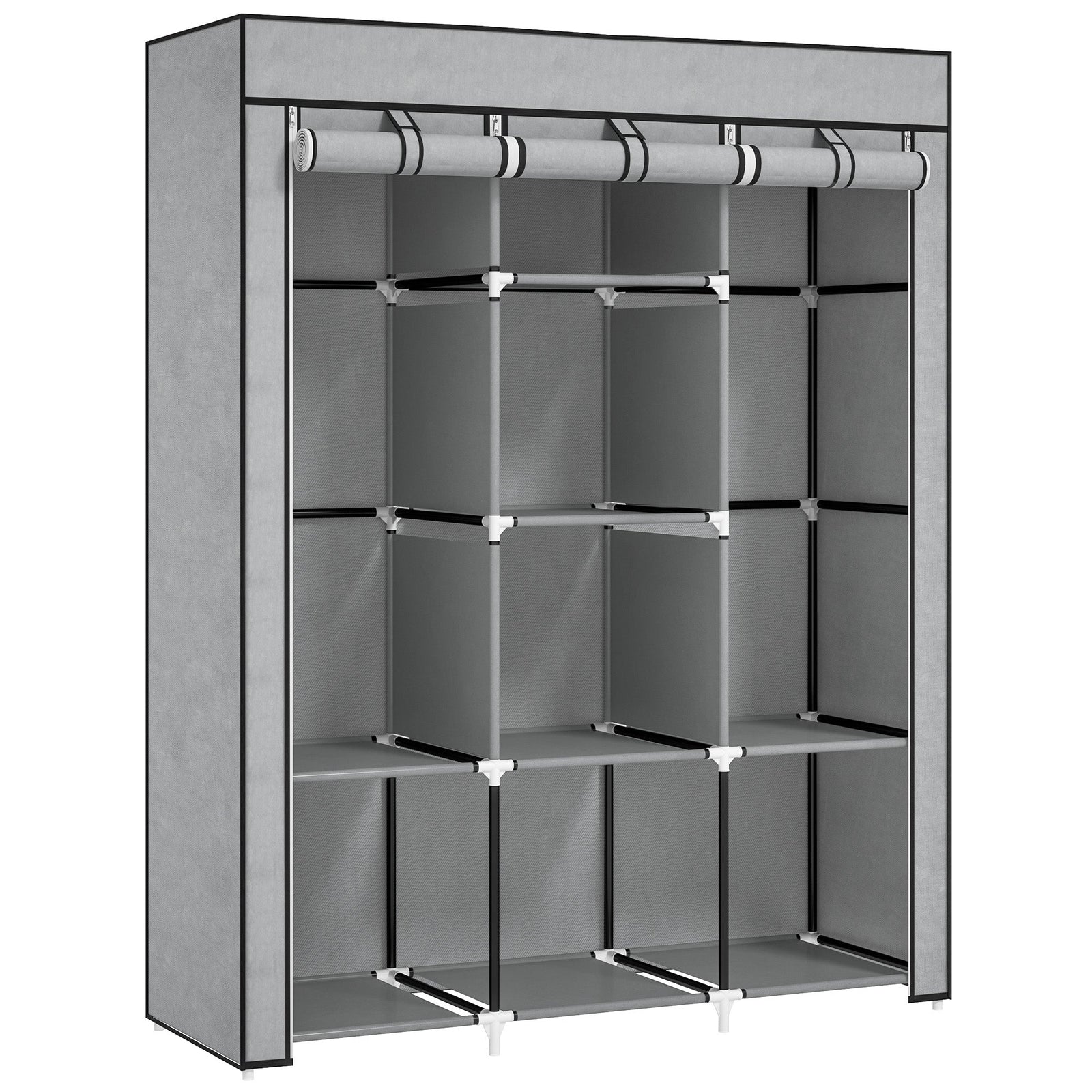 HOMCOM Fabric Wardrobe, with Rails and Shelves - Light Grey