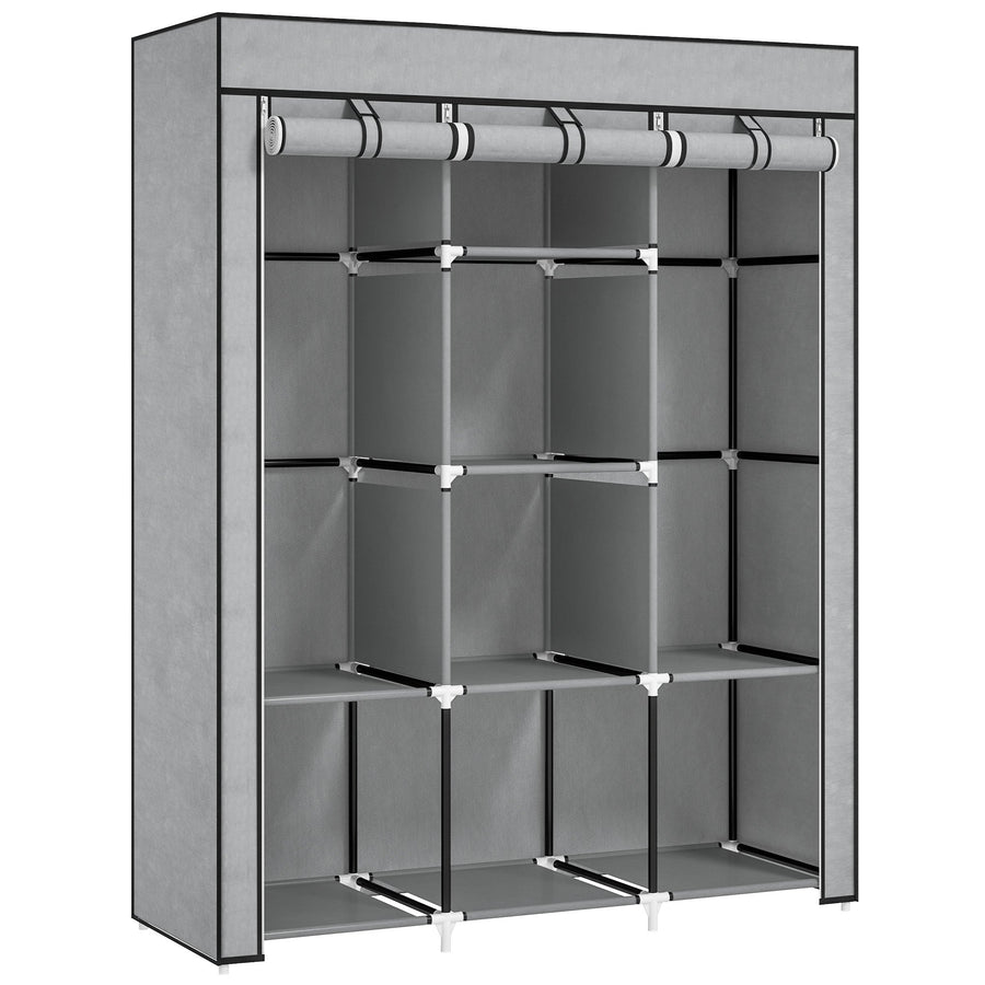 HOMCOM Fabric Wardrobe, with Rails and Shelves - Light Grey