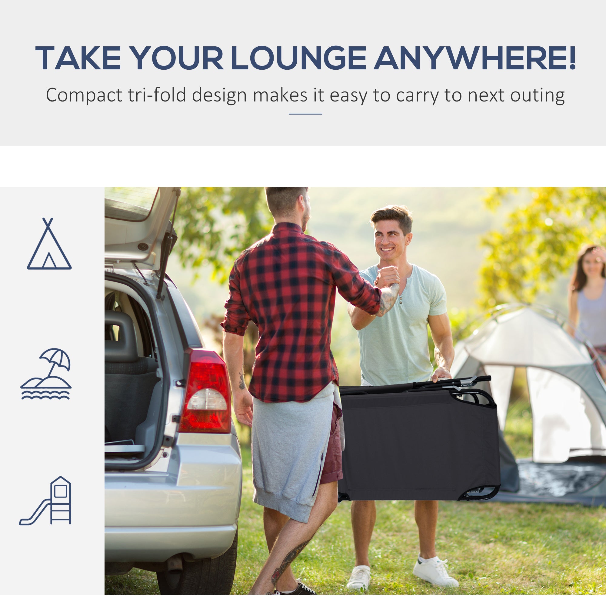 Outsunny Outdoor Folding Sun Lounger with Face Hole, 4 Level Adjustable Backrest Reclining Garden Lounger, Garden Recliner Sunbed with 600 D Oxford Cloth Seat and Pillow for Beach, Black