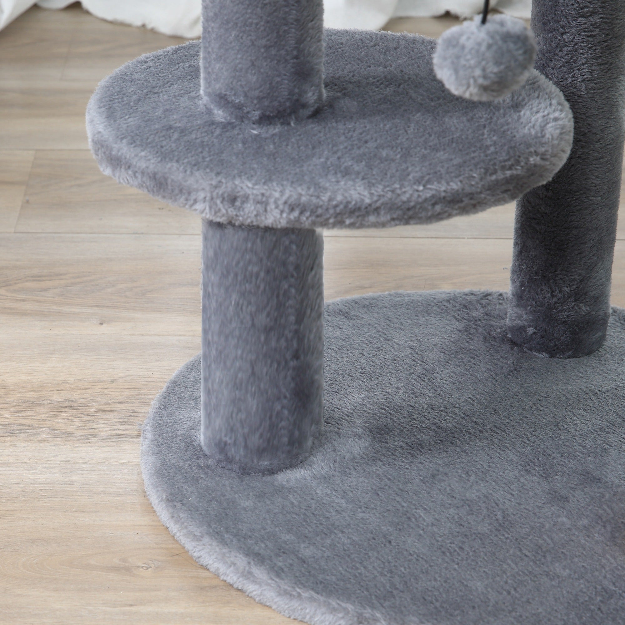 PawHut 104 cm Cat Tree, Cat Condo Tree Tower, Cat Activity Centre with Scratching Posts, Plush Perch, Hanging Ball - Grey