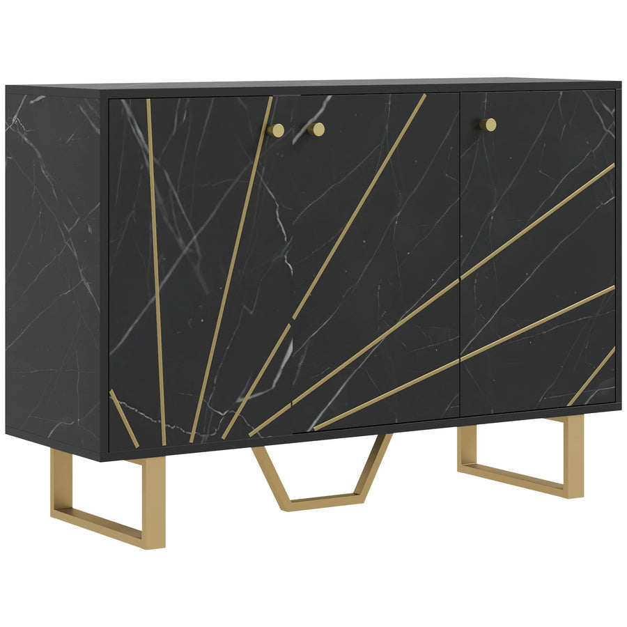 HOMCOM Sideboard Storage Cabinet, Modern Storage Cupboard with Adjustable Shelves and Metal Legs for Living Room, Kitchen, Dining Room, Entryway, Black Marble Tone