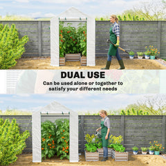 Outsunny Mini Greenhouse with Raised Garden Bed, Galvanised Walk-in Greenhouse with Roll Up Windows, 56" x 56" x 75", White