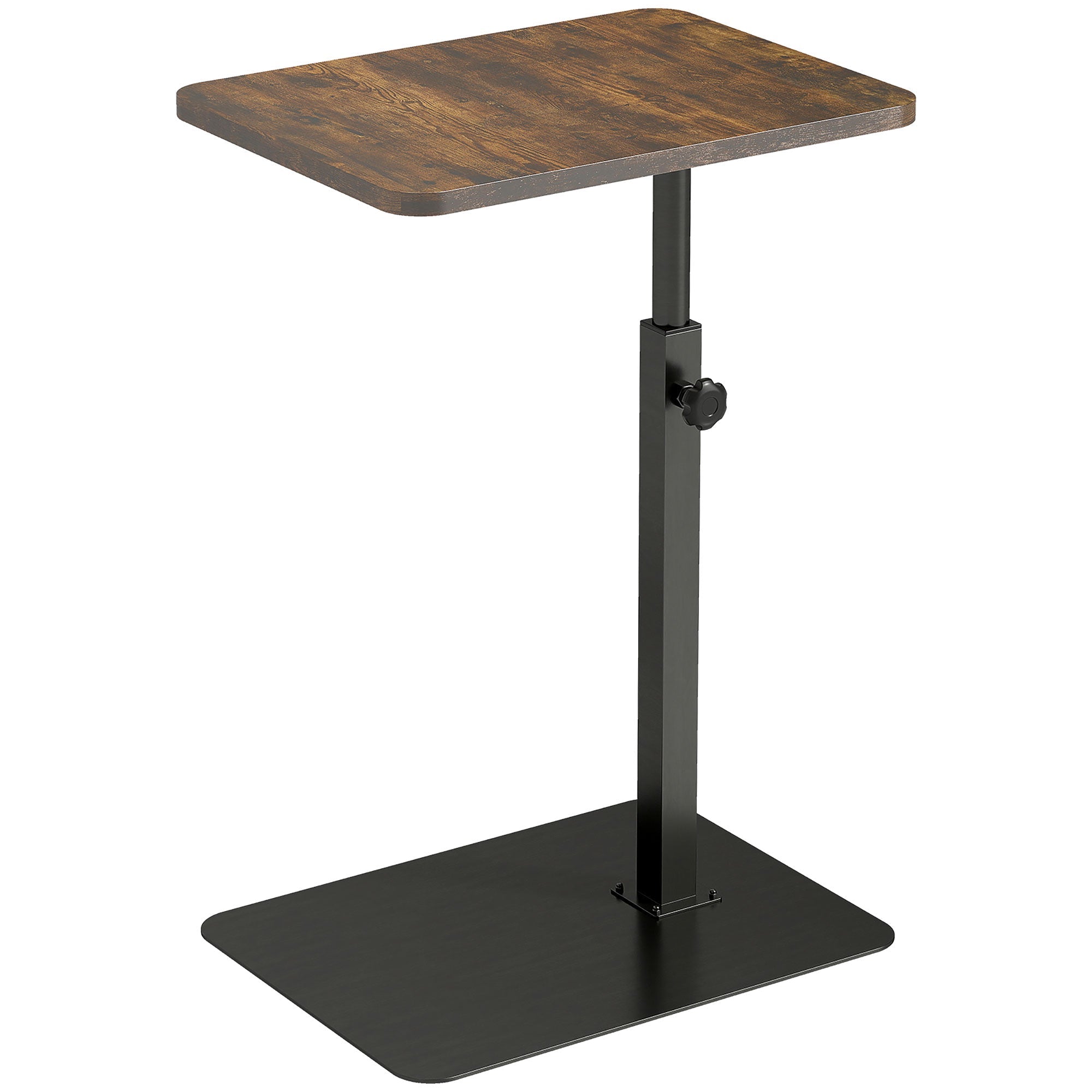 HOMCOM C Shaped Side Table, Small End Table with Adjustable Height and Metal Base for Living Room, Bedroom, Rustic Brown
