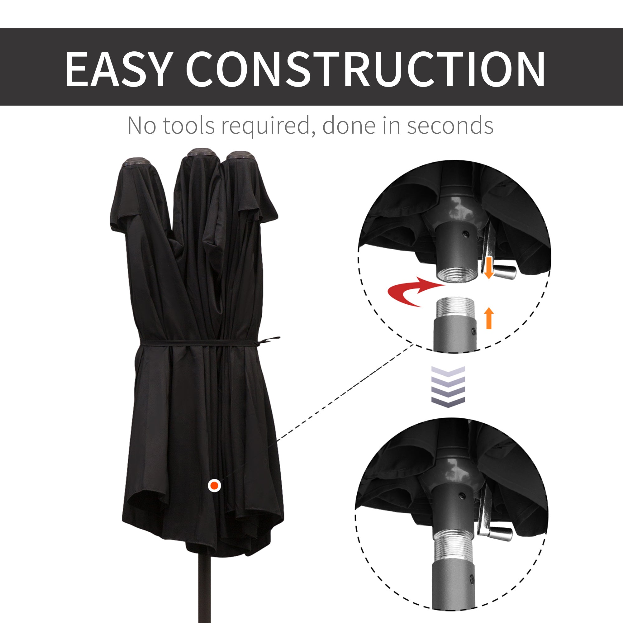 Outsunny 4.6m Double Garden Parasol - Black