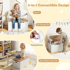 3-in-1 Kids Table and Chair Set with Toy Storage Box-Natural & White