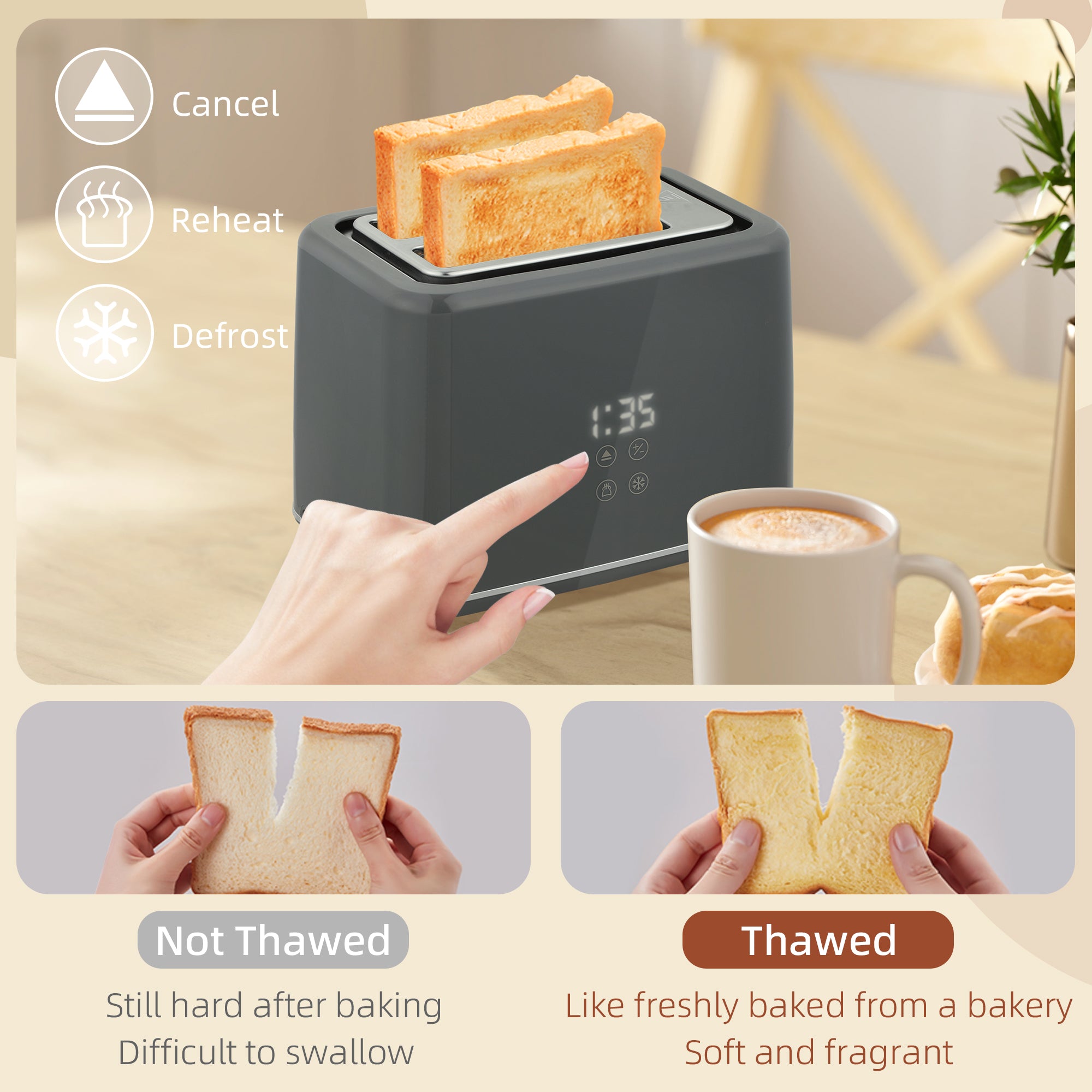 HOMCOM Digital Kettle and Toaster Set, 1.5L 3000W Fast Boil Kettle, 2 Slice Toaster Kitchen Set with 7 Level Browning Controls, Defrost, Reheat, Keep Warm, Crumb Tray and LED Touch Display, Grey