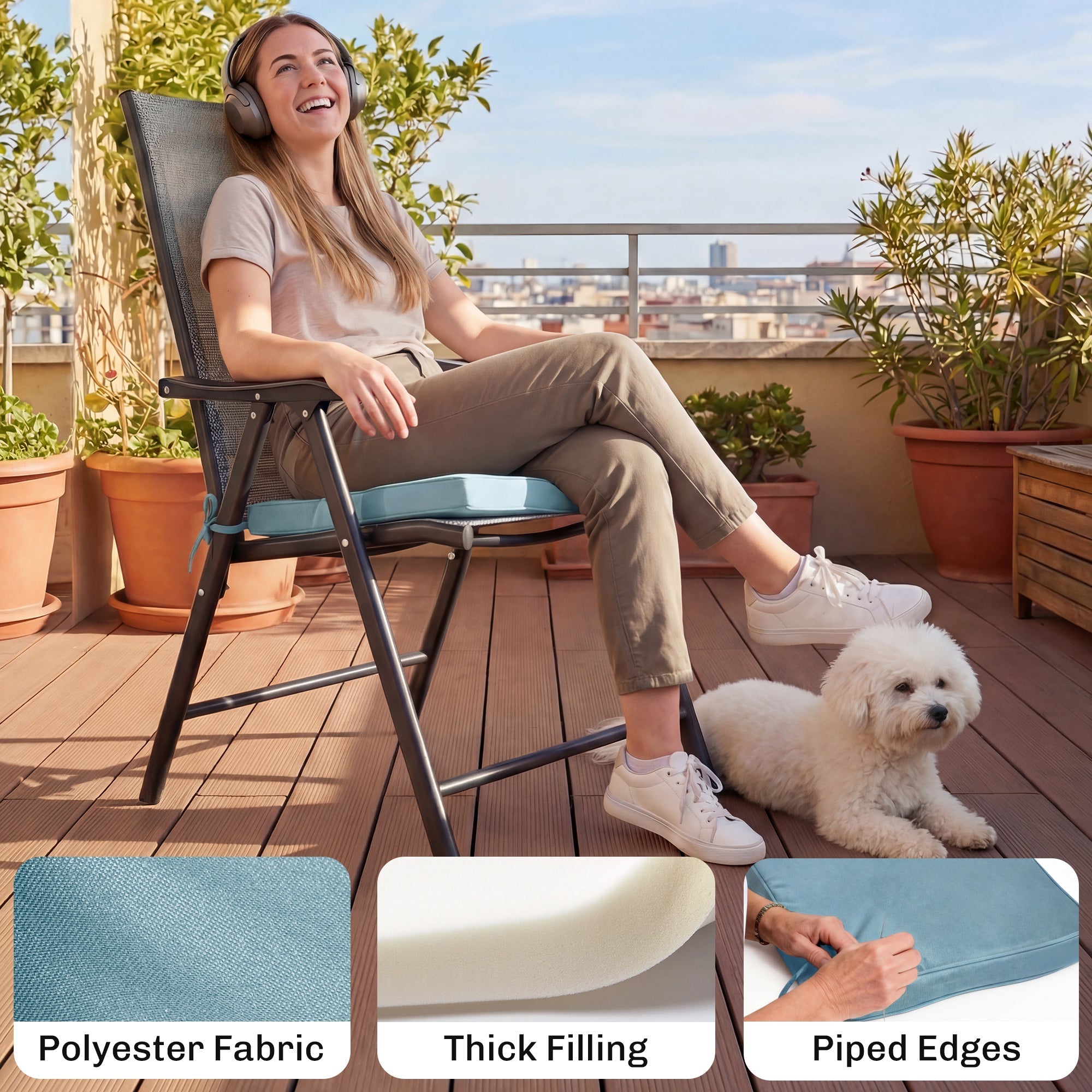 Outsunny Set of 6 Chair Cushion Seat Pads Dining Chair w/ Straps, Indoor Outdoor Removable Tie On Garden Patio, Light Grey