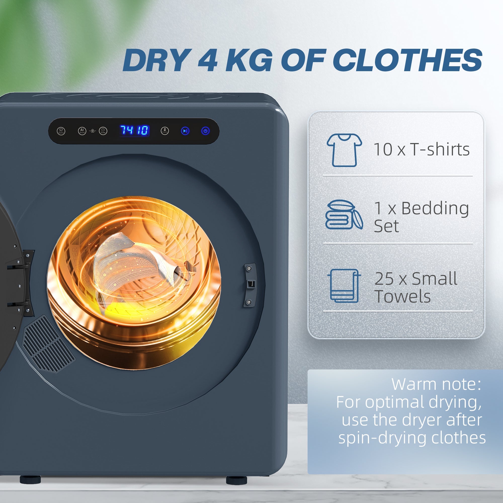 HOMCOM 5kg Compact 40-60â  Tumble Dryer Blue