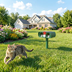 Outsunny Ultrasonic Cat Repellent, PIR Motion Sensor 110°, LED Flash, Solar Cat Deterrents for Gardens UK