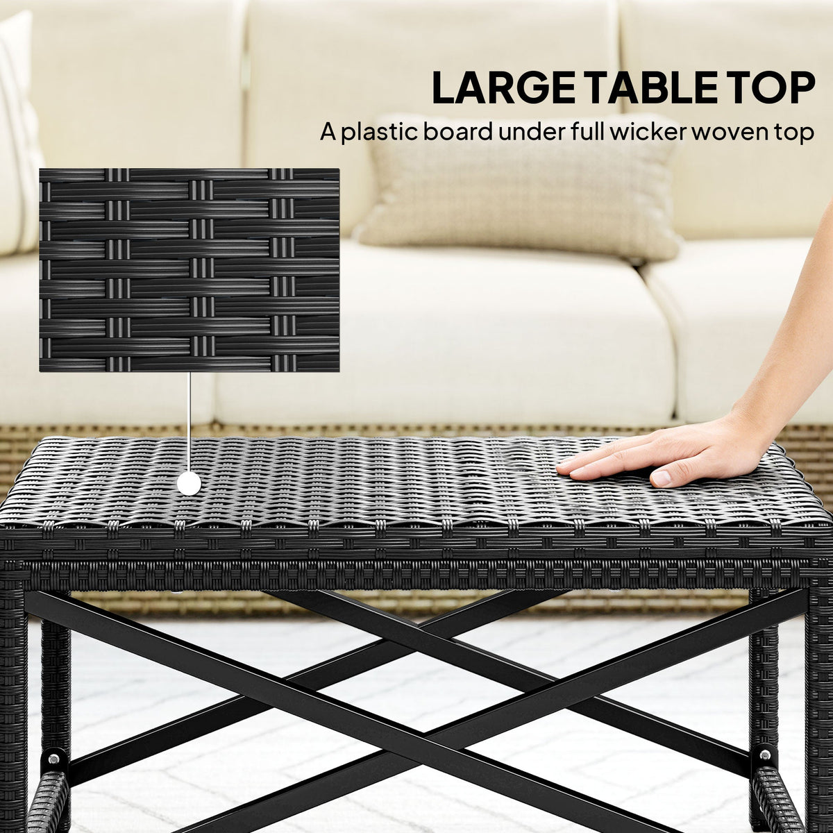 Outsunny Outdoor Coffee Table Side Table with X-Shape Frame for Patio, Balcony, Black