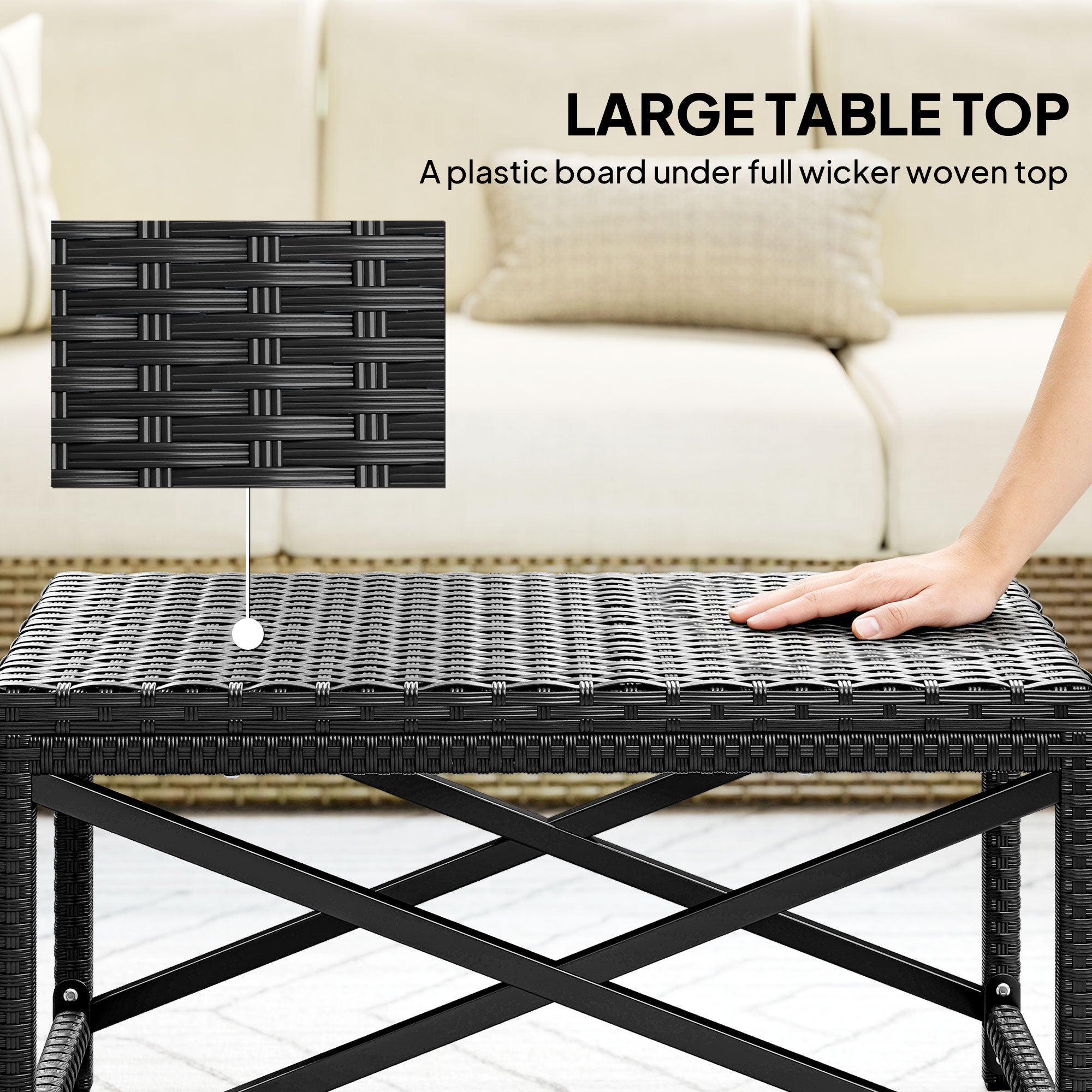 Outsunny Outdoor Coffee Table Side Table with X-Shape Frame for Patio, Balcony, Black