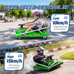 AIYAPLAY 24V Electric Go Kart for Kids with Drift Mode, 300W Brushless Motor, Soft Start and Dual Speed for Ages 6-10, Green