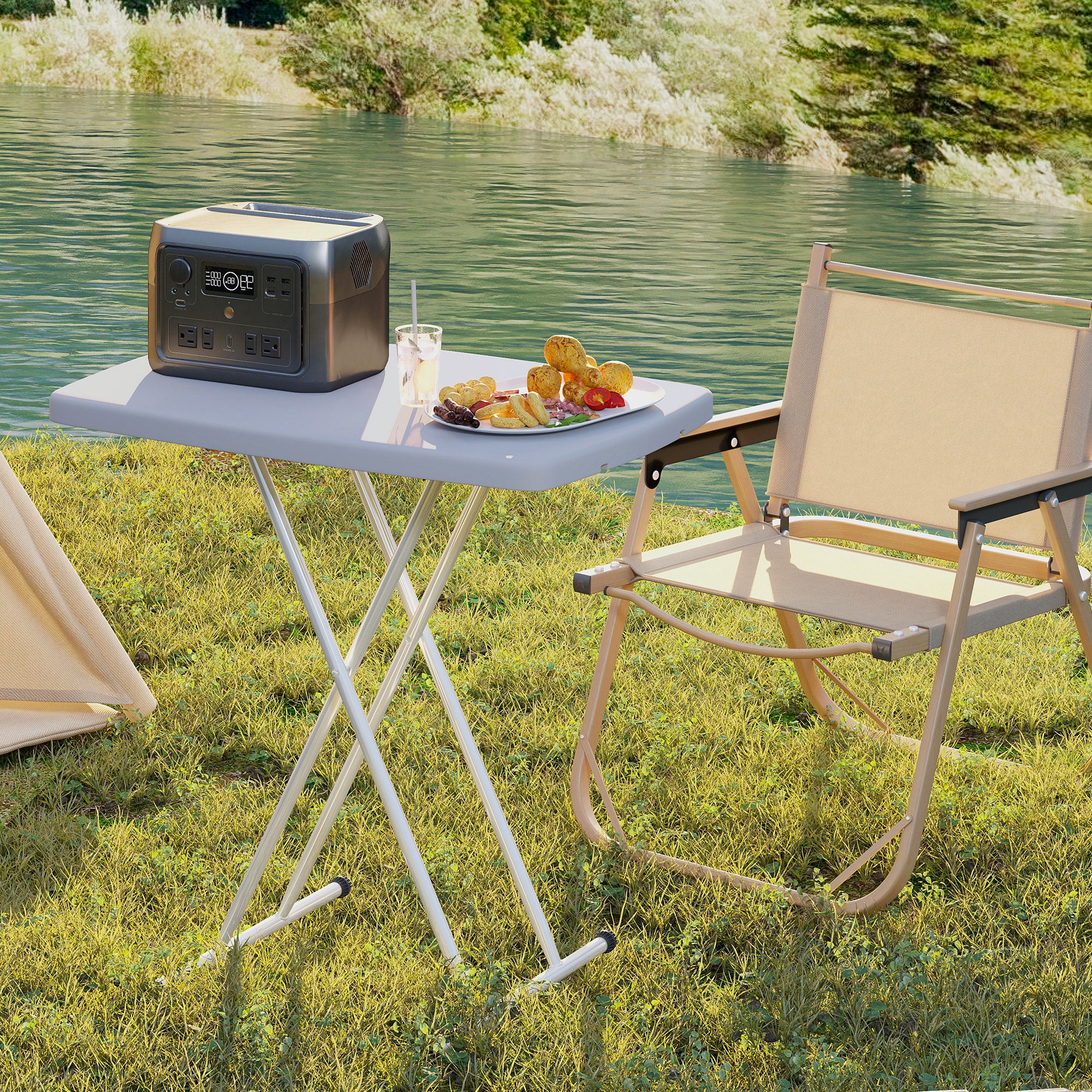 Outsunny Minimal Folding Outdoor Table - Grey/White