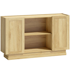 HOMCOM Sideboard Buffet Cabinet, 133 cm Storage Cabinet with 2 Open Shelves, 2 Cupboards and Soft Close Doors, Natural