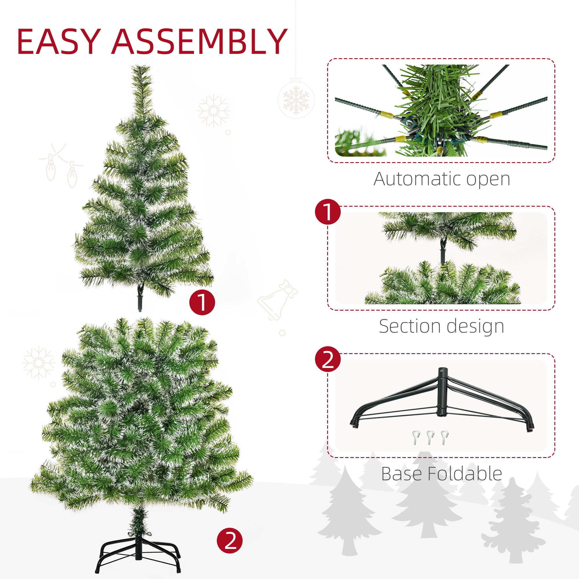 HOMCOM 5FT Indoor Christmas Tree Artificial Decoration Xmas Gift with Metal Stand Branch Tips