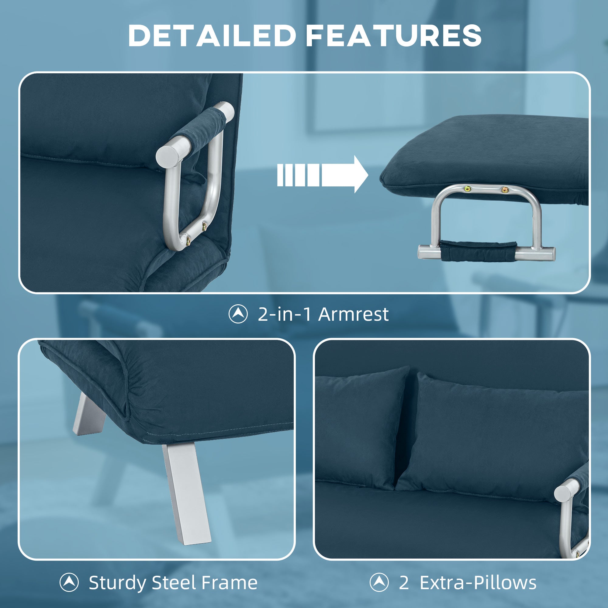 HOMCOM Two-Seater Click-Clack Sofa Bed - Navy Blue