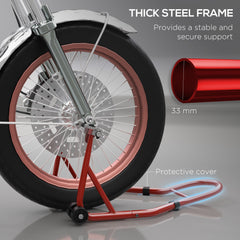 HOMCOM Front Motorcycle Paddock Stand Motorbike Stand with Anti-Slip Mat, Adjustable Pin and Swingarm Spool Adaptors, 200 kg Capacity, for 18", 17" and 10" Tyre, Red