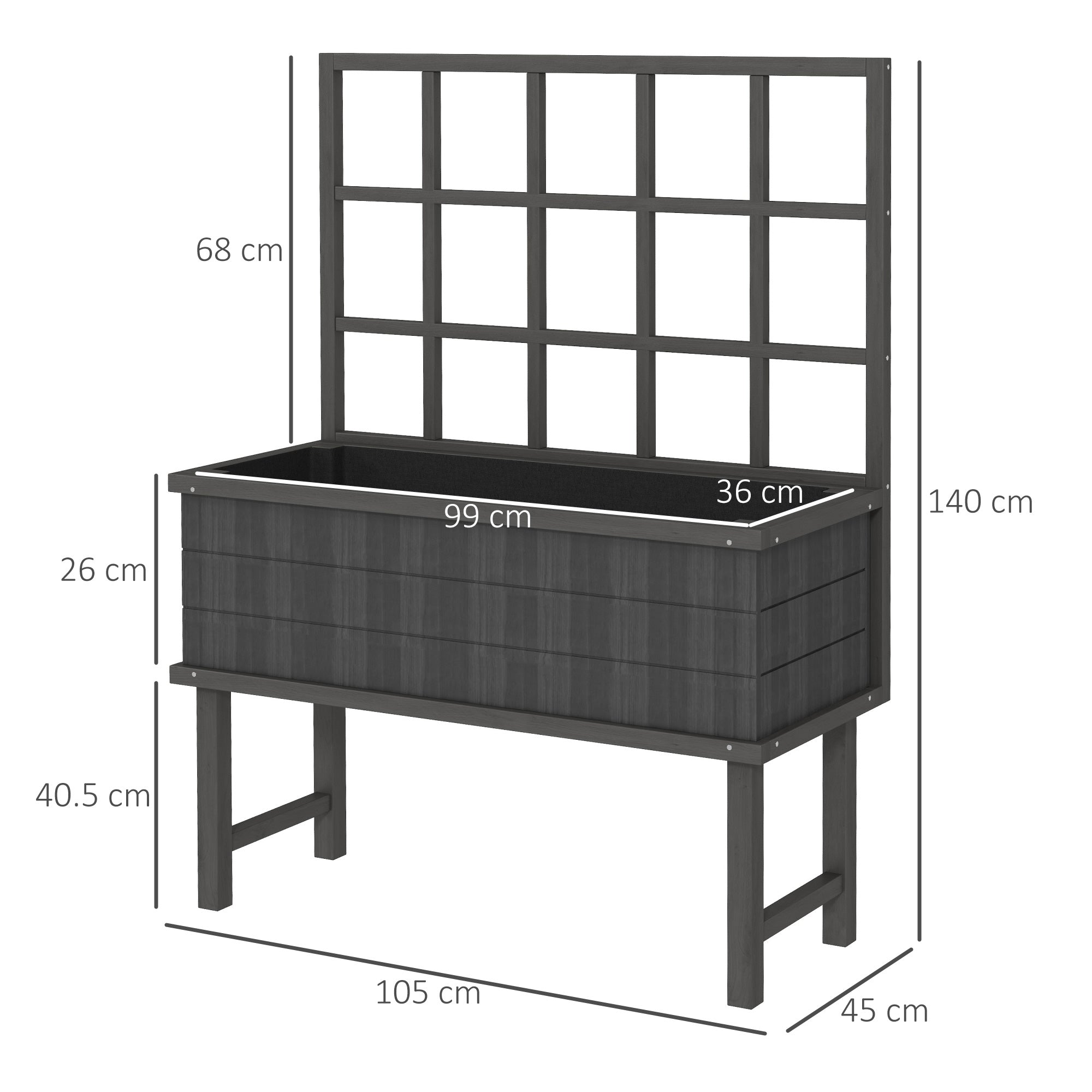 Outsunny 45 x 105cm Wooden Garden Planter, with Trellis - Grey