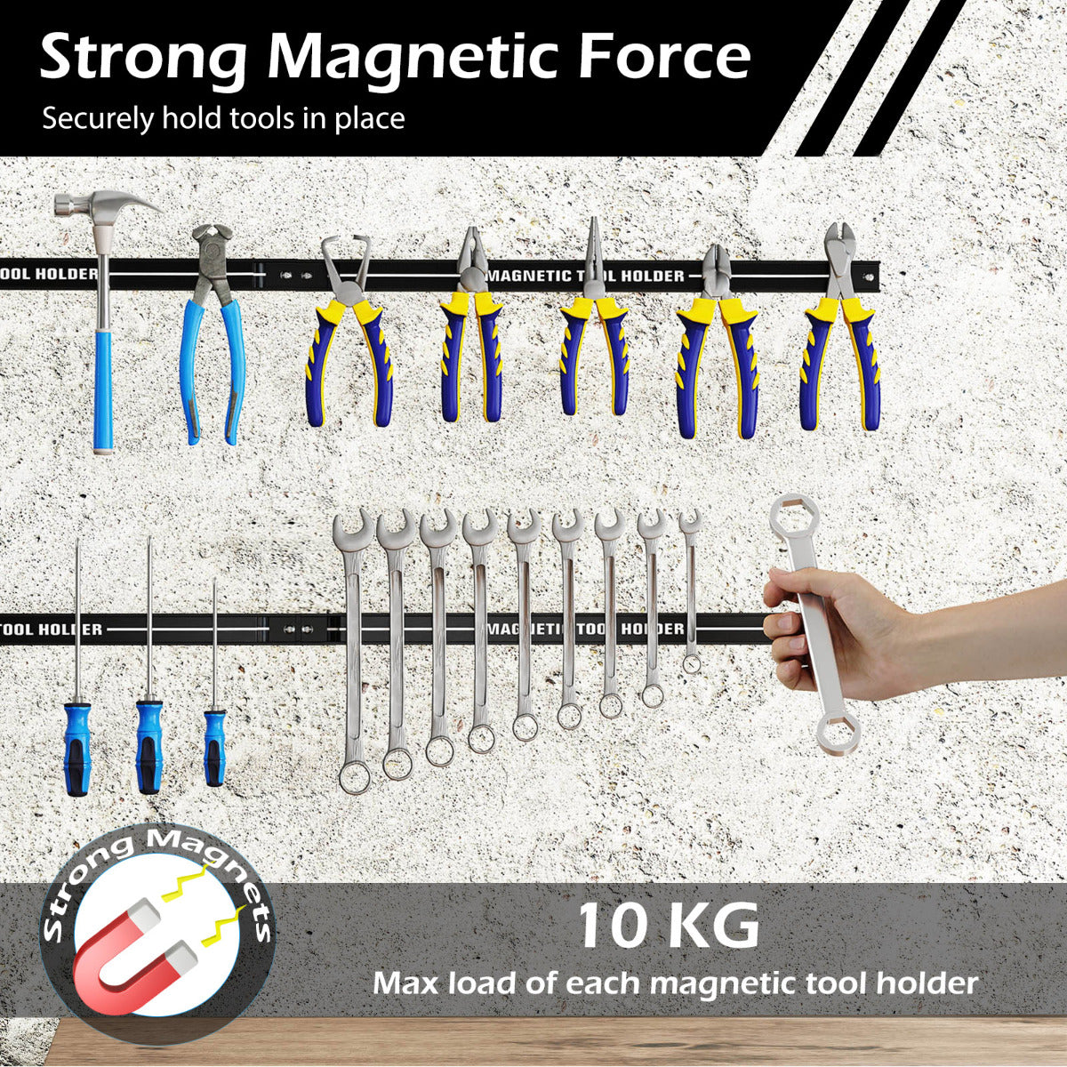 Magnetic Tool Holder Set of 6 with Strong Load Capacity and Mounting Screws-Black