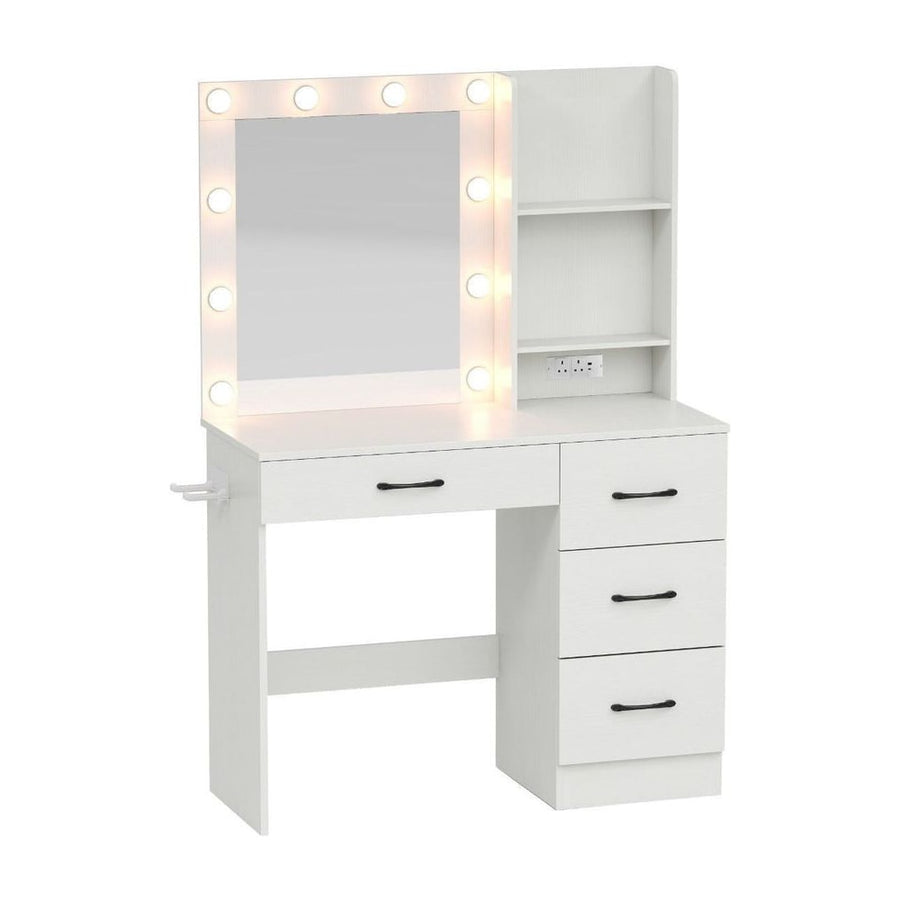 Makeup Vanity Desk Dressing Table with Mirror Lights and Charging Station-White
