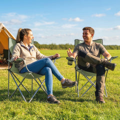 Outsunny Camping Chair Set of 2 Portable Folding Outdoor Camp Chair with Cup Holders and Carry Bag Green
