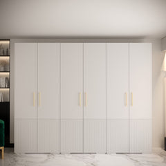 Manhattan III Hinged Door Wardrobe 300cm with six doors and gold handles