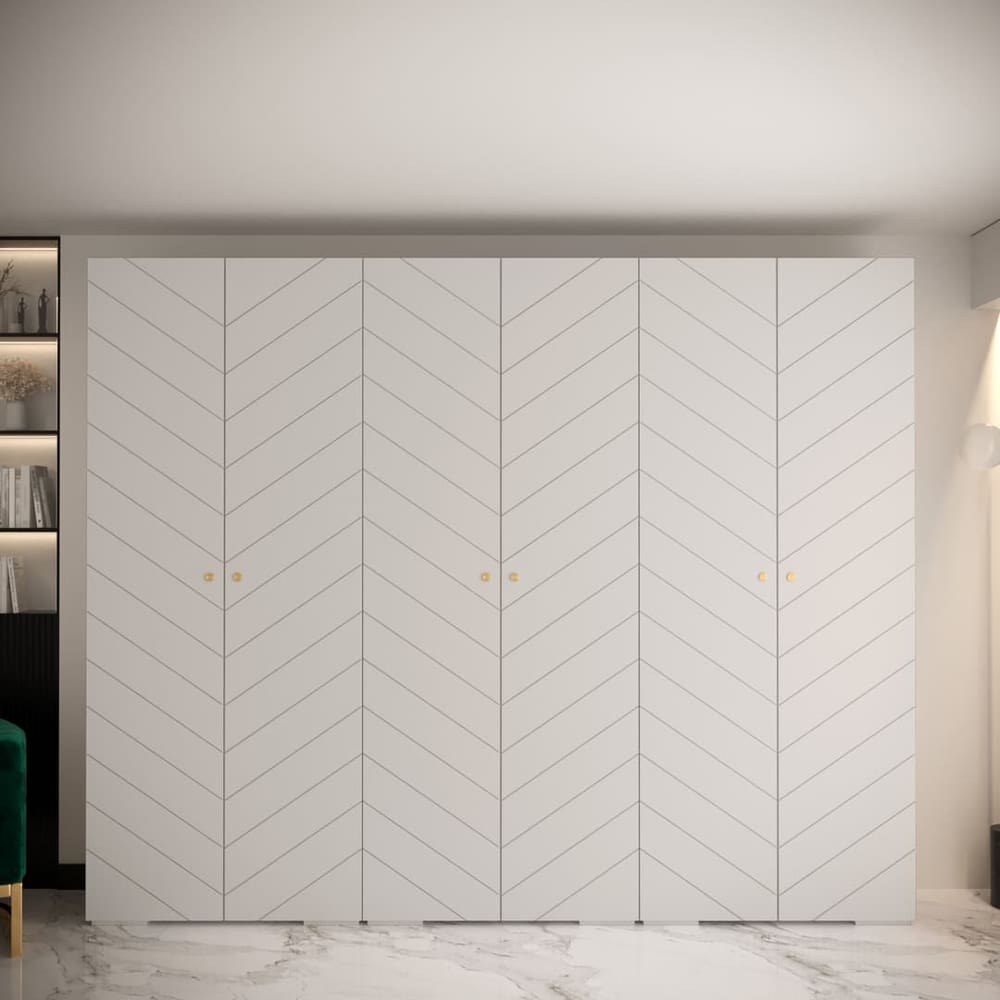 Manhattan IV Hinged Door Wardrobe 300cm with a chevron pattern on the doors