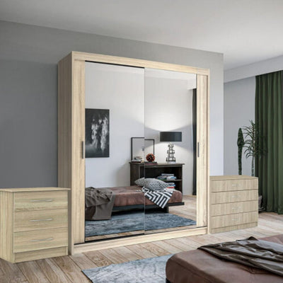 Hackney Sliding Wardrobe Set with Chest of Drawers and Bedside - Black