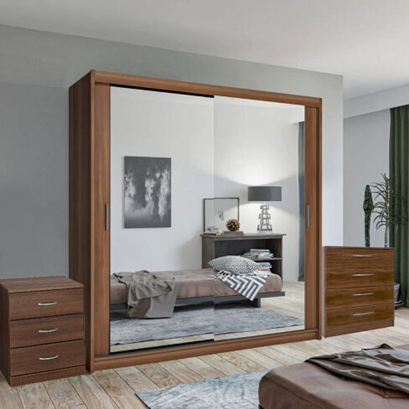 Hackney Sliding Wardrobe Set with Chest of Drawers and Bedside - Black