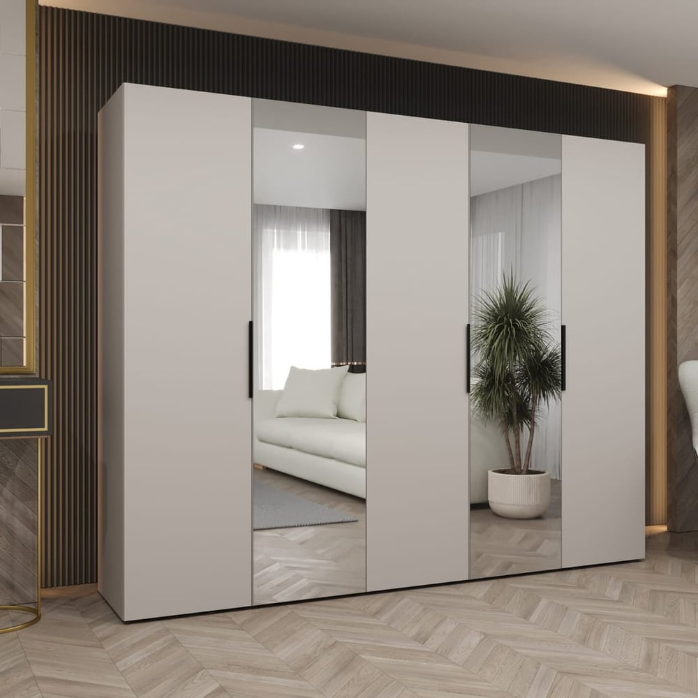 Marbella II Hinged Door Wardrobe 250cm with mirrored doors in a bedroom setting