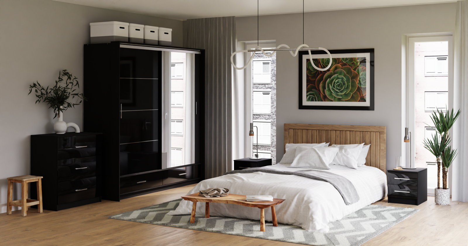 Black Gloss Mirrored Sliding Door Wardrobe 208cm –  EPSOM
