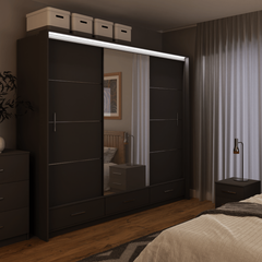 Graphite Mirrored Sliding Door Wardrobe 255cm –  EPSOM