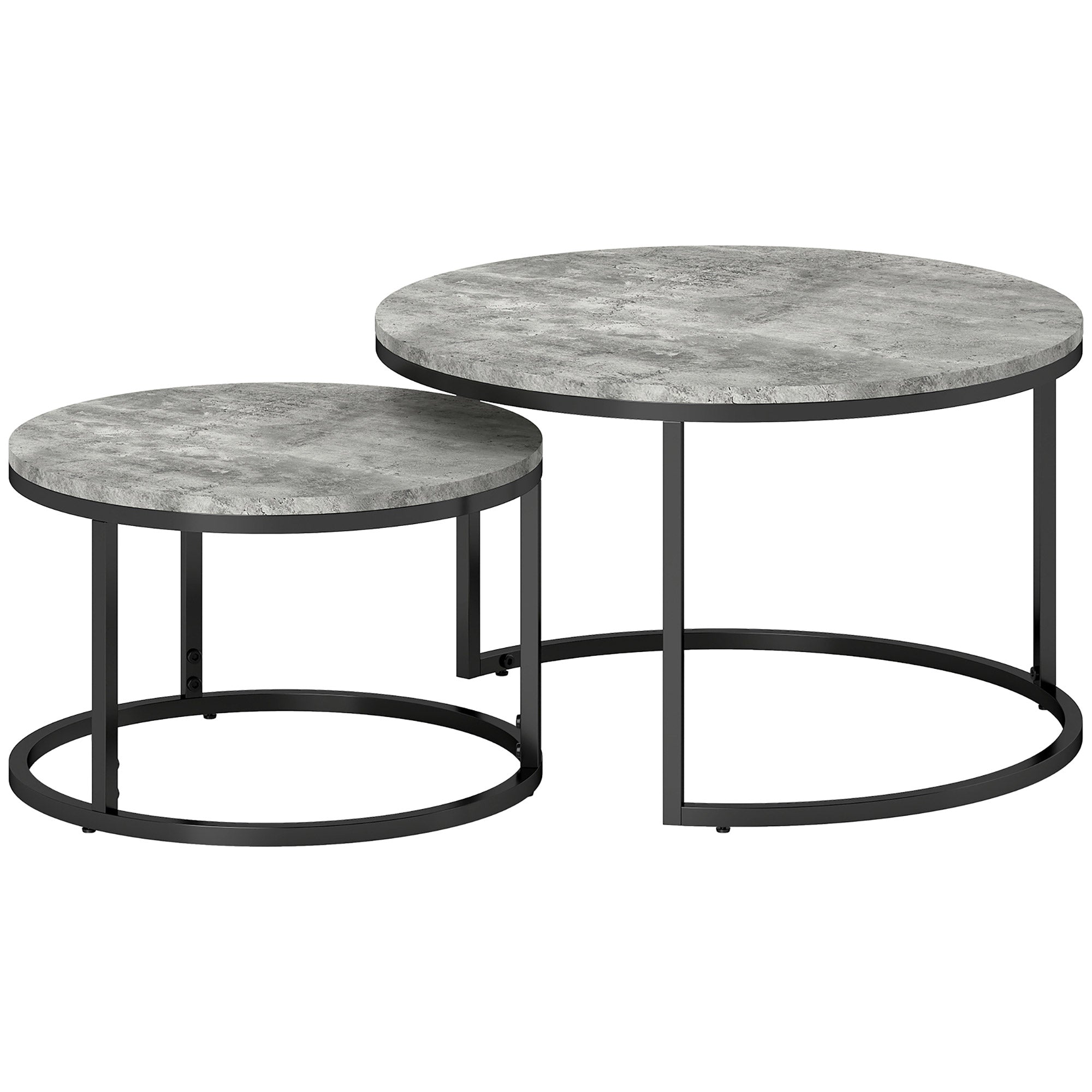 HOMCOM Set of Two Marble-Effect Stacking Tables - Grey/Black