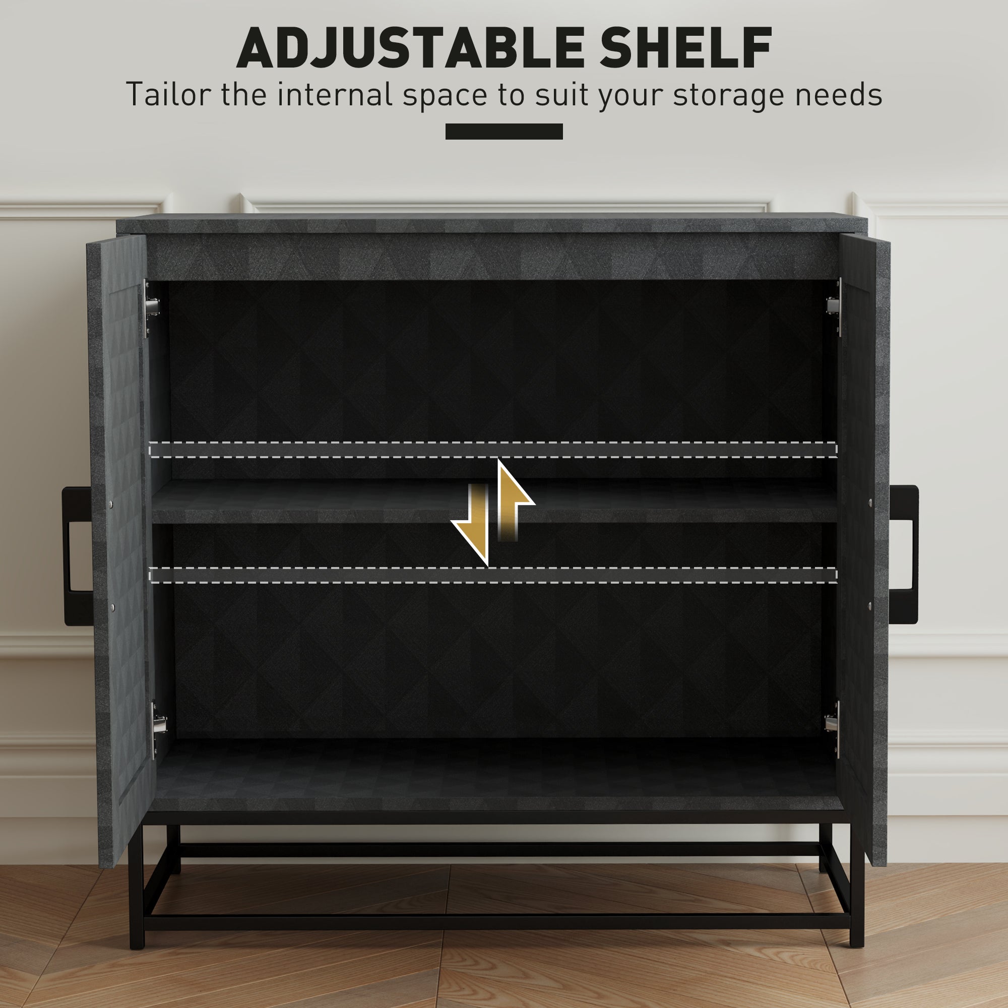 HOMCOM Modern Sideboard, Freestanding Sideboard Storage Cabinet with Adjustable Shelf and 2 Doors for Living Room, Black