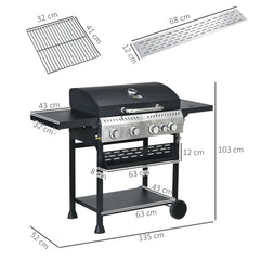 Outsunny Five-Burner Steel Gas Grill, with Thermometer - Black - product image 3
