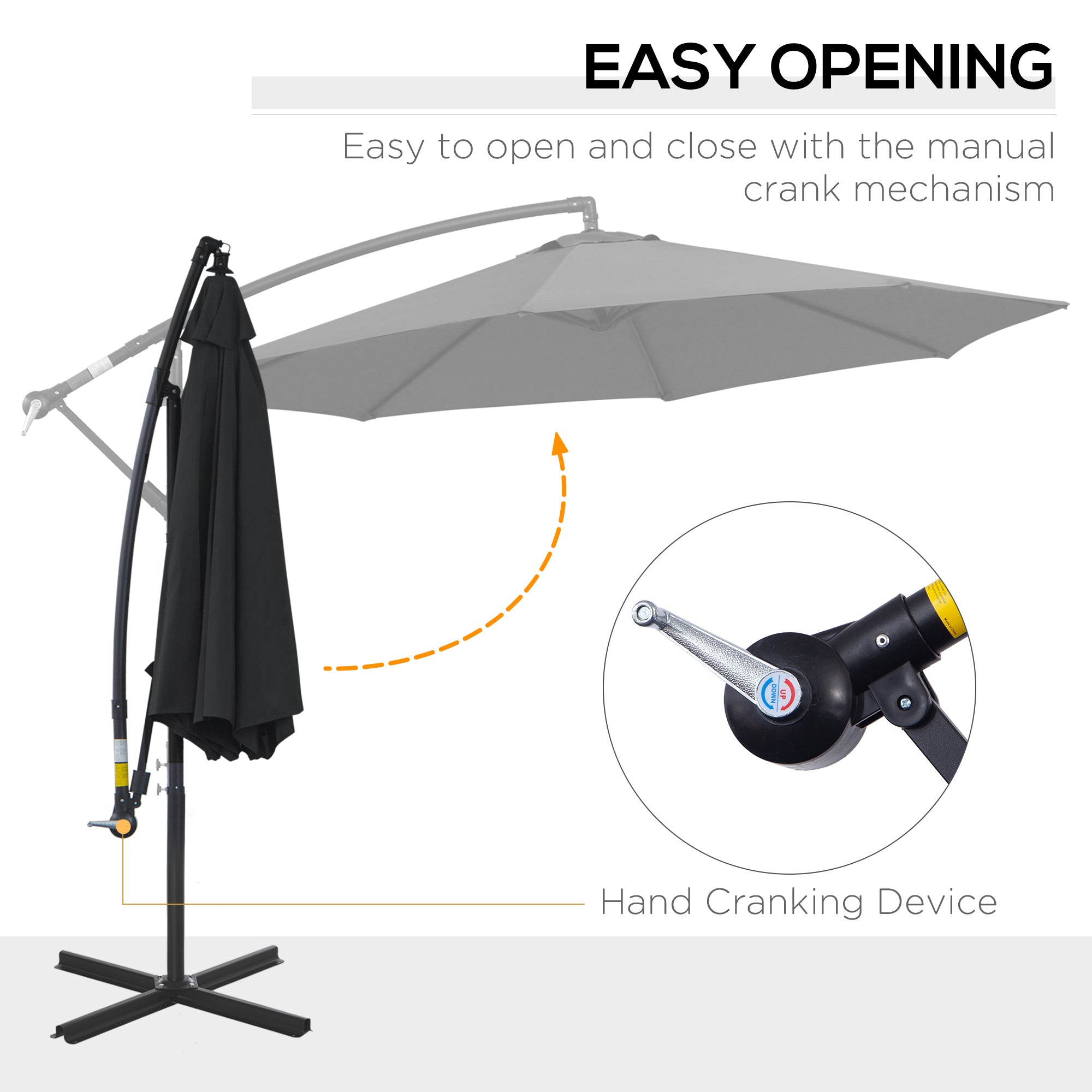 Outsunny 2.45m Overhanging Cantilever Parasol, Heavy Duty Waterproof Garden Umbrella with Cross Base, Black