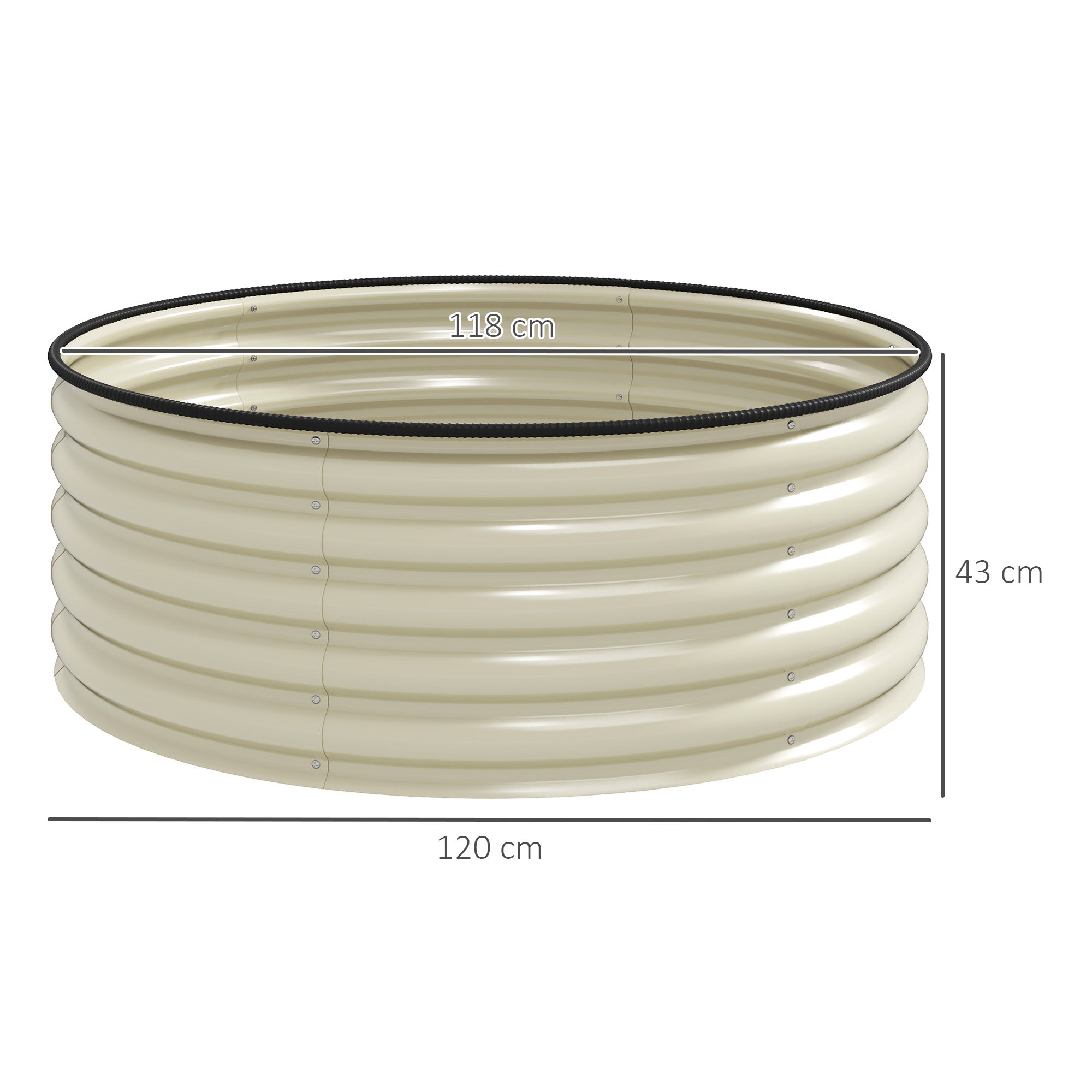 Outsunny Galvanised Raised Garden Bed with Safety Edging, Outdoor Raised Planter Box with Gloves, 120 x 120 x 43cm, Cream White