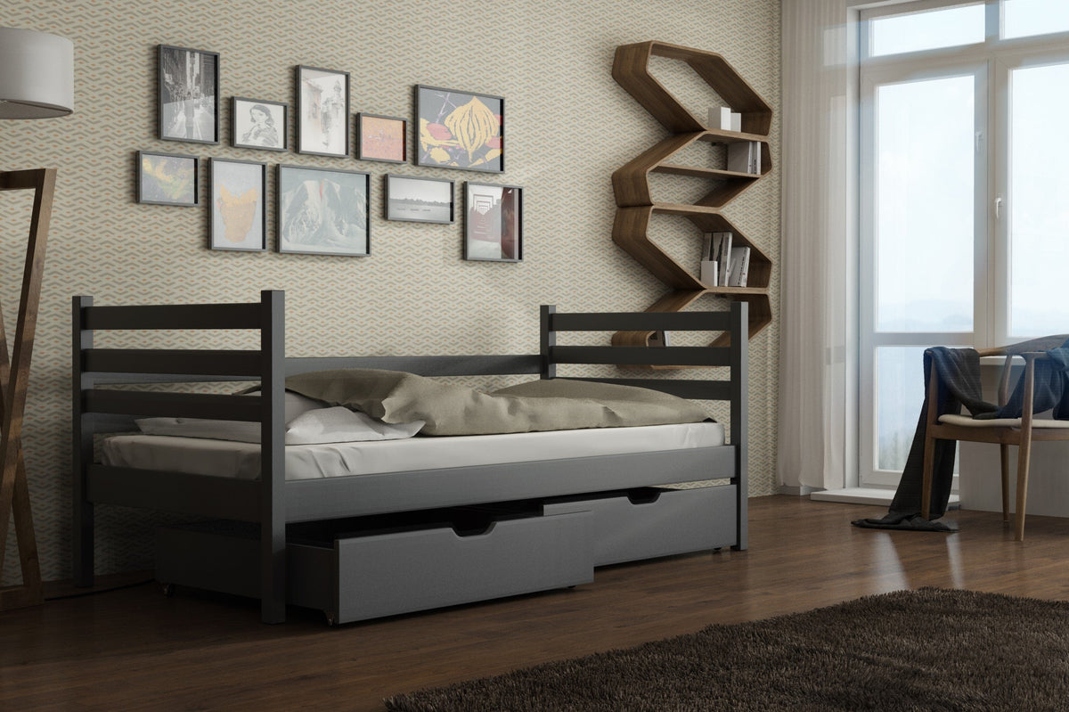 Wooden Single Bed Melanie with Storage in Graphite, image 3