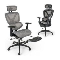 Mesh Office Chair with Retractable Footrest and Waterfall Seat shown from front and back angles