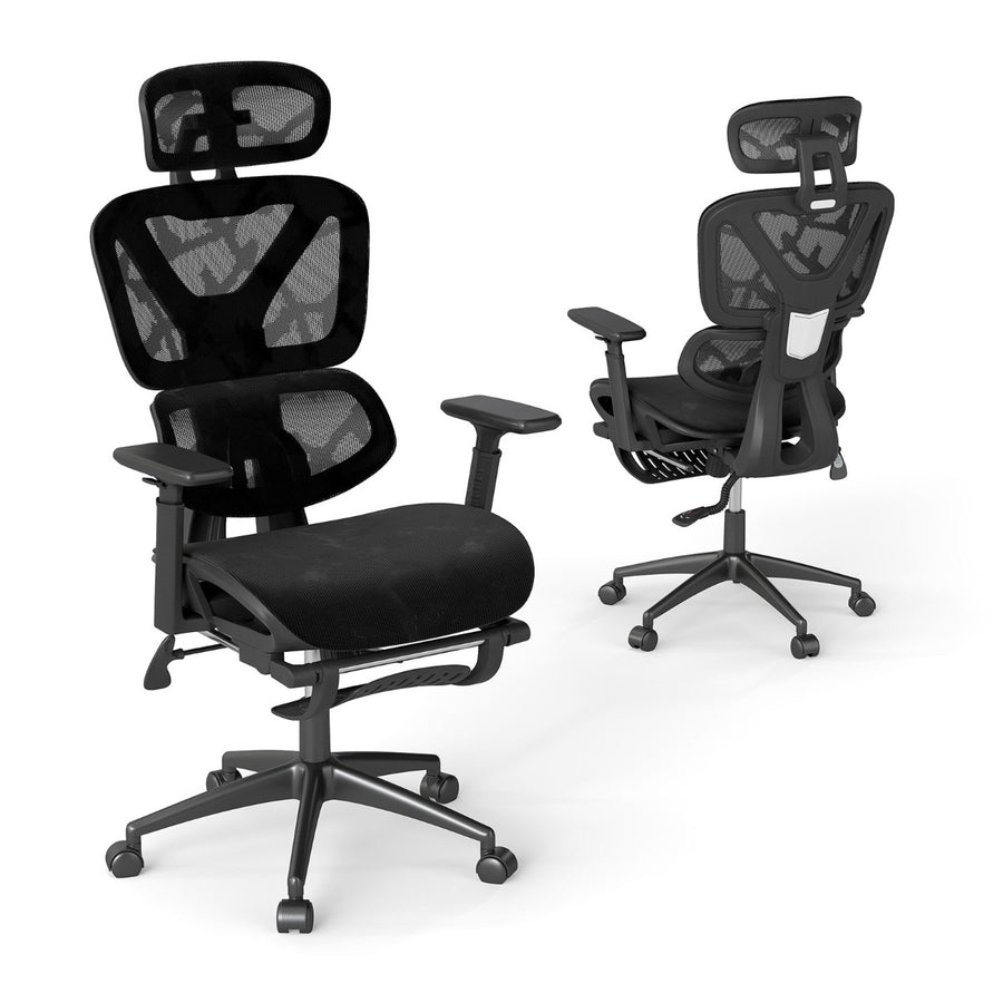 Mesh Office Chair with Retractable Footrest and Waterfall Seat-Black