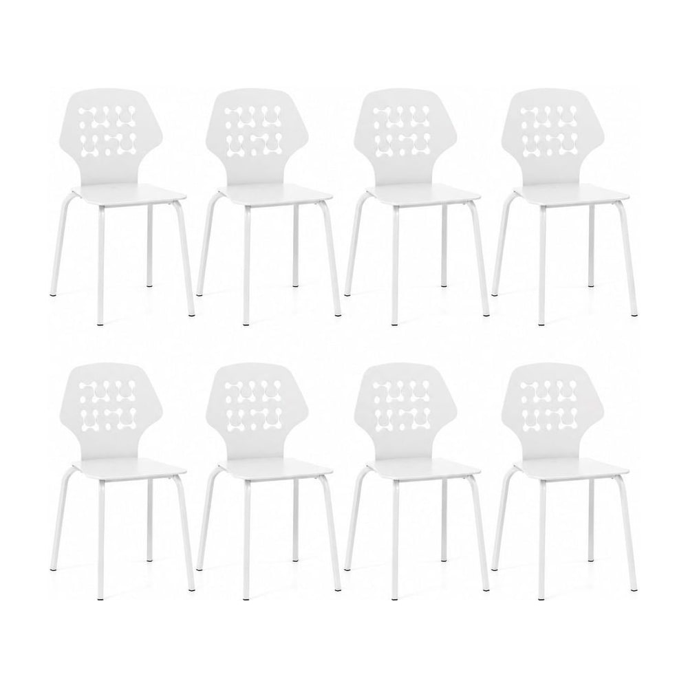 Metal Dining Chair Set of 8 with hollowed backrest and metal legs in white